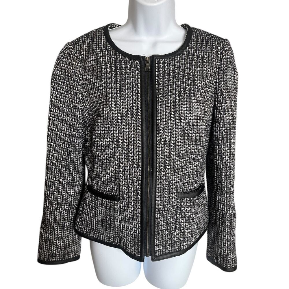Banana Republic Woven Tweed Paris Jacket Front Zip Blazer wool blend Size 8